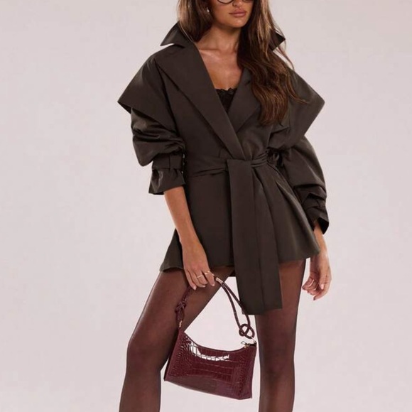 Jackets & Blazers - Dark brown trench coat belted jacket